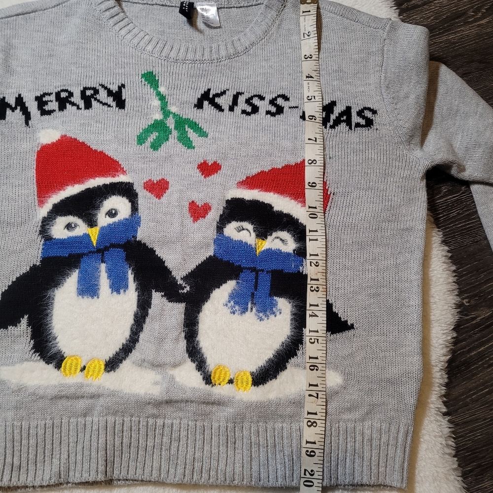 H&M Merry Penguins "Kiss-mas" Christmas Sweater In Grey Sz S - Picture 2 of 6